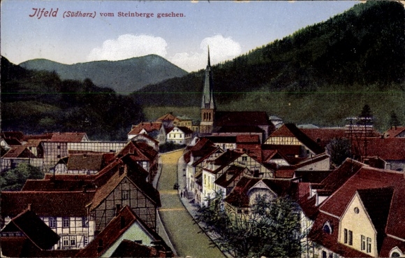Postcard Ilfeld Harztor district Nordhausen Thuringia, partial view, village seen from Steinberg, church