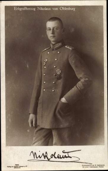 Postcard Hereditary Grand Duke Nikolaus von Oldenburg, portrait, uniform, Iron Cross