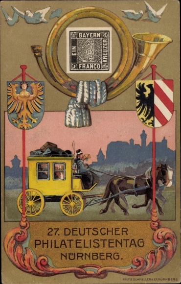 Postal stationery coat of arms PC Nuremberg in Middle Franconia Bavaria, 27th German Philatelic Day 1921