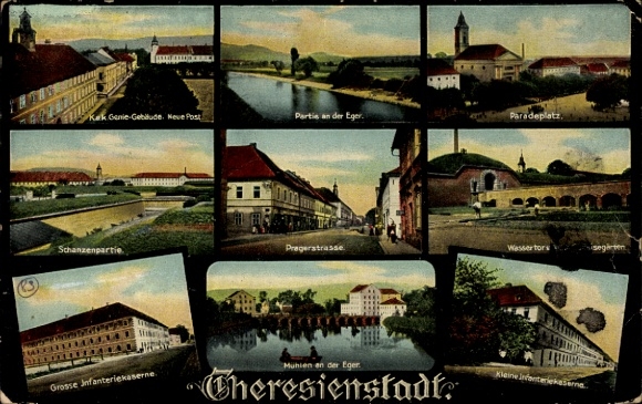 Postcard Terezín Theresienstadt Region Aussig, Pragerstraße, Paradeplatz, Große Infanteriakaserne