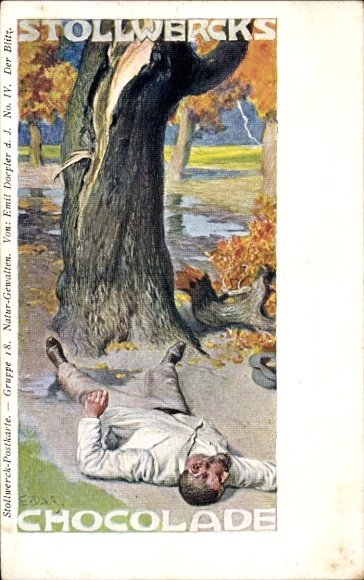 Art Nouveau artist Postcard Doepler, Emil, advertising, Stollwerck Group 18, Forces of Nature No. IV, Lightning