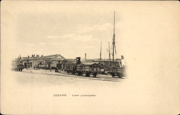 Ak Dieppe Seine Maritime, Bahnhof, Züge, Hafenszene, Schiffe