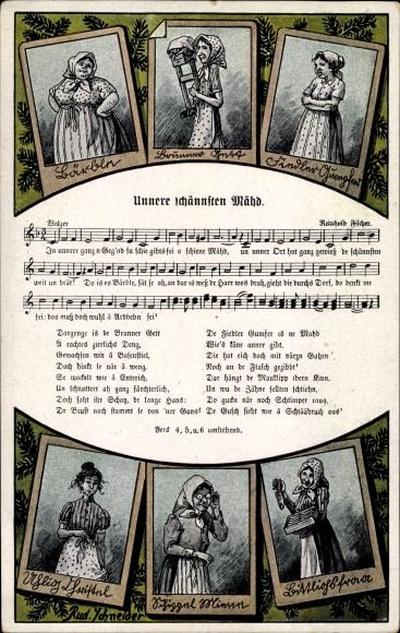 Song artists Postcard Schneider, Rud., Unnere schännsten Mähd, Wilhelm Vogel, Reinhold Ficker