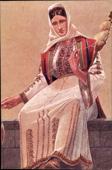 Artist Postcard Split Croatia, Spinner in traditional costume
