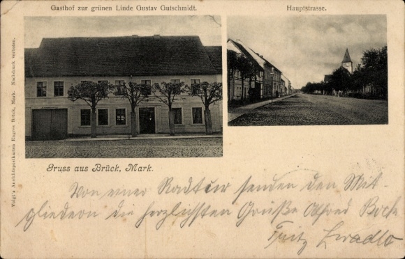 Ak Brück in der Mark, Gasthof zur Grünen Linde, Hoofdstraat