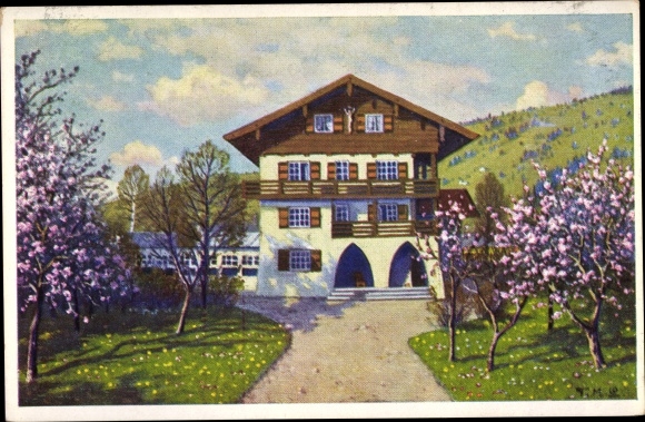 Kunstenaarskaart Oberammergau, Passiespel 1930, huis Alois Lang