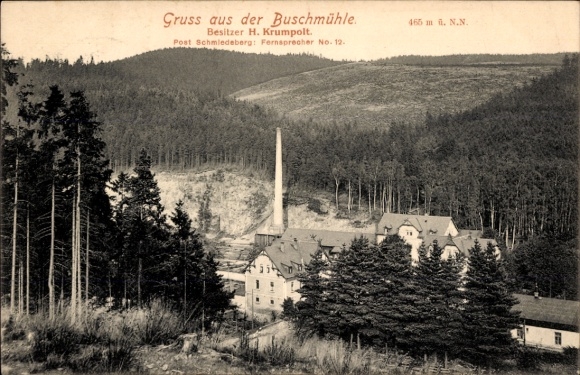 Postcard Buschmühle Schmiedeberg Dippoldiswalde in the Eastern Ore Mountains, view of the town, summer freshness
