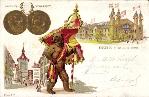 Chromo-Litho Bern City Switzerland, Song Festival July 1899