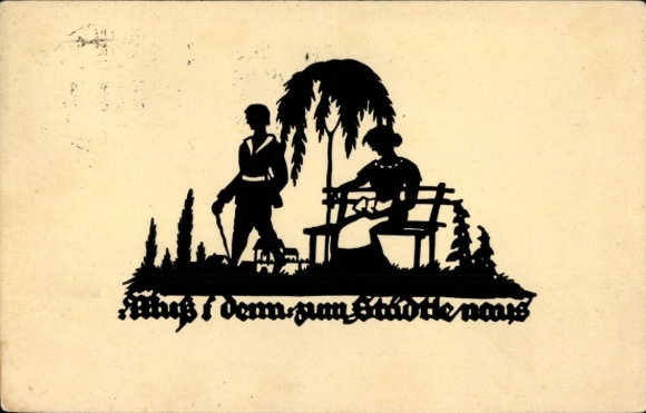 Paper cutting Postcard Schwindt, AM, Muss i denn zum Städtle naus