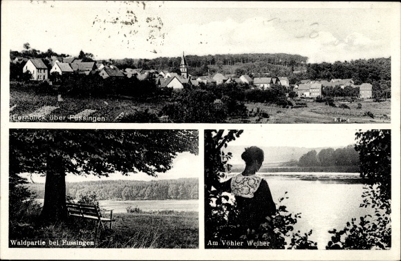 PC Fussingen Waldbrunn in the Westerwald Hesse, general view, woman at the Vöhler Weiher, forest area