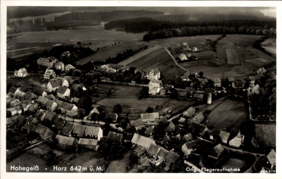 Postcard Hohegeiß Braunlage in the Upper Harz, aerial photograph of the place