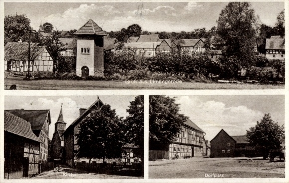 Ak Limlingerode Hohenstein in Thüringen, Gruss aus  Dorfplatz, Kirche,  Gebäude
