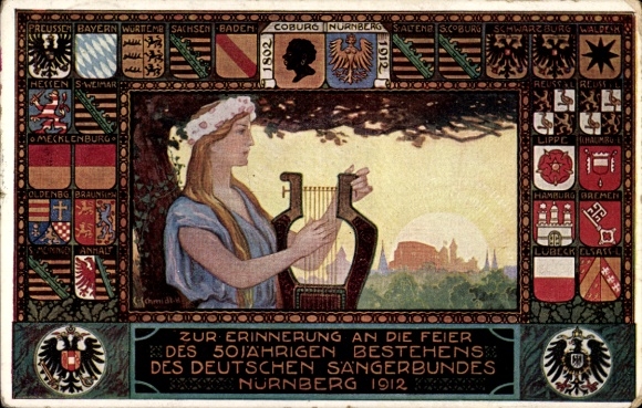 Artist Coat of Arms Postcard Nuremberg in Middle Franconia, 50th Anniversary of the German Singers' Association 1912