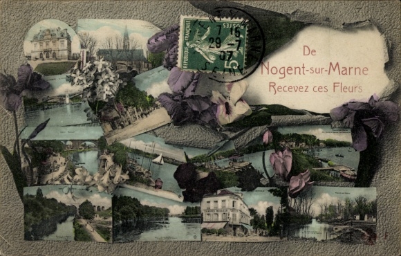 Ak Nogent sur Marne Val de Marne, Gebäude, Fluss, Blumen, Kirche