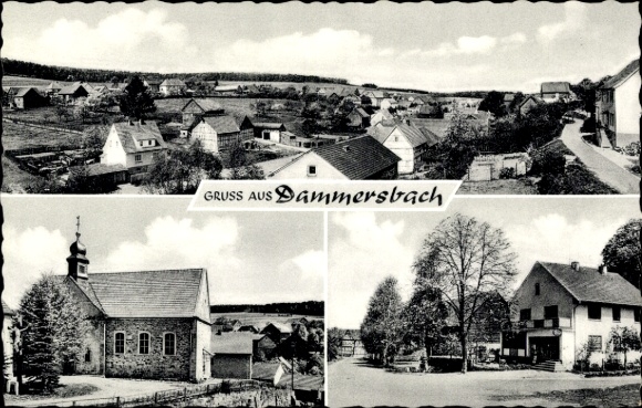 Ak Dammersbach in Bayern, Teilansicht, Kirche, Geschäft