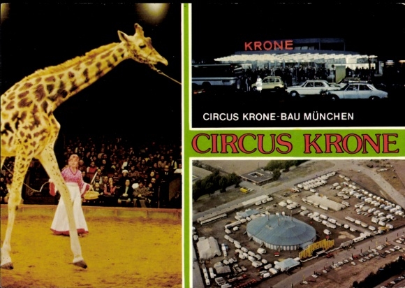 Postcard Munich, Circus Krone, Giraffe Baluku, Christel Sembach Krone