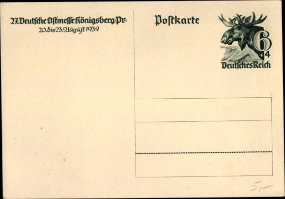 Postwaardekaart ansichtkaart Kaliningrad Königsberg Oost-Pruisen, 27e Duitse Oost-beurs 1939