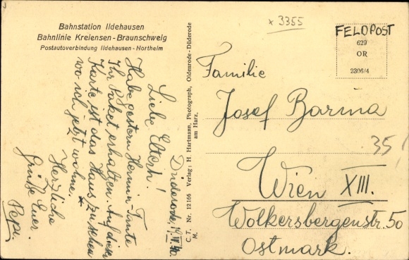 Postcard Düderode Kalefeld Lower Saxony, view from Kahlberg, pension house, war memorial