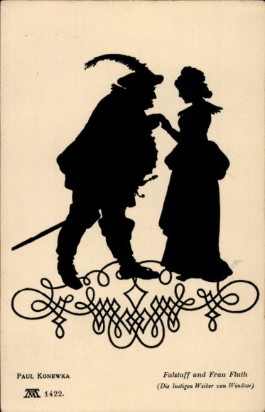 Artist Postcard Konewka, Falstaff, Fluth, silhouette