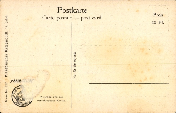 Artist Postcard Rave, Chr., Marine Gallery No. 237, French warship