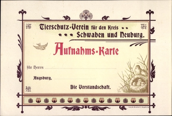 PC Augsburg in Swabia, animal protection association district of Swabia and Neuburg, admission card