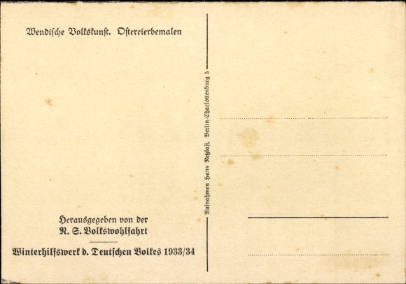 Postcard Wendische Volkskunst, painting Easter eggs, WHW 1933/34
