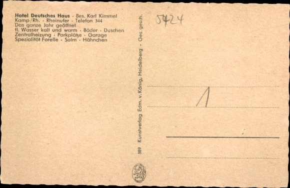 Postcard Kamp Bornhofen am Rhein, Hotel Deutsches Haus