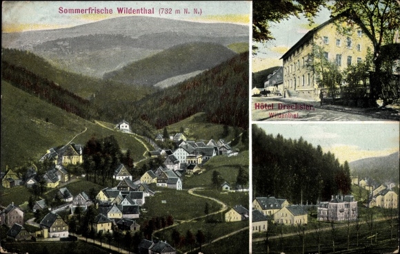 Postcard Wildenthal Eibenstock in the Ore Mountains, Hotel Drechsler, view of the town