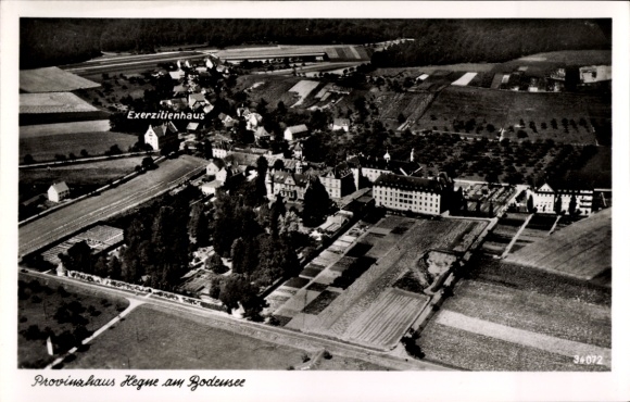 Postcard Hegne Allensbach on Lake Constance, aerial photograph, Provincial House