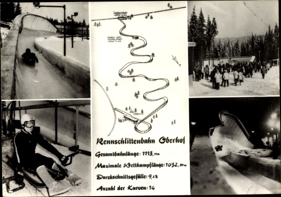Ak Oberhof im Thüringer Wald, Rennschlittenbahn