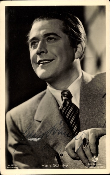Postcard actor Hans Söhnker, Ross Verlag A 2700 1, portrait, ring, autograph