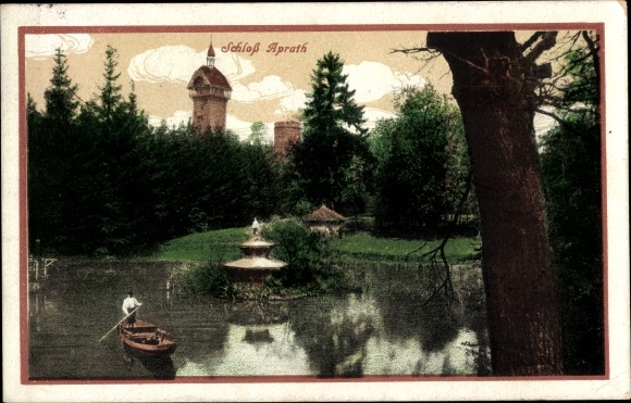 Postcard Aprath Wülfrath in the Bergisches Land, Aprath Castle, lake, boat