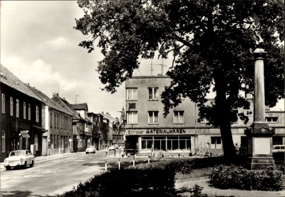 Postcard Goldberg in Mecklenburg, street of peace, memorial, shop material goods