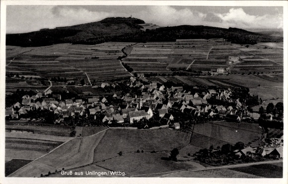 Postcard Unlingen in Upper Swabia Württemberg, aerial photograph