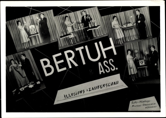 Photo Postcard Bertuh Ass. Illusions magic show, magician