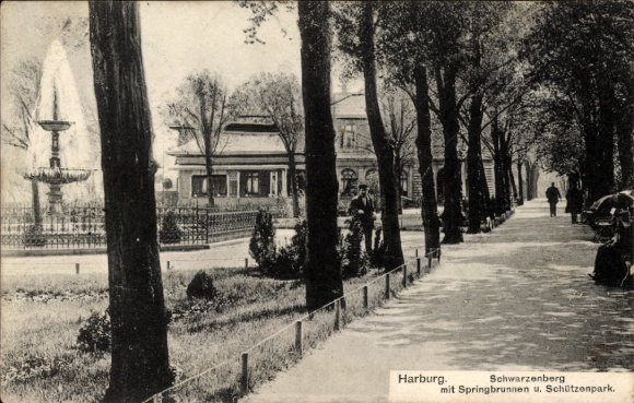 Ak Hamburg Harburg, Schwarzenberg, Springbrunnen, Schützenpark