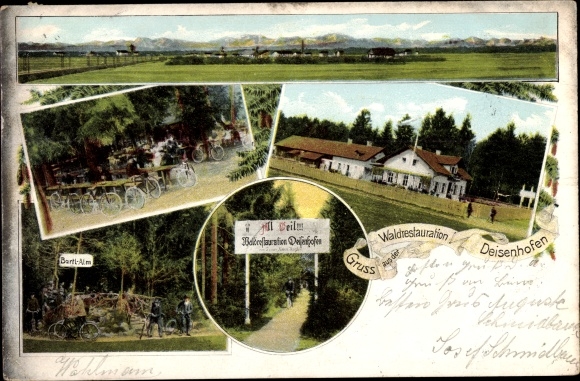 Postcard Deisenhofen Oberhaching Upper Bavaria, Bartl Alm, inn, cyclists