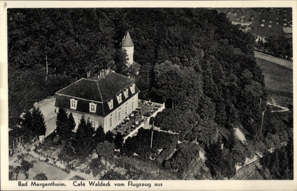 Postcard Bad Mergentheim in Tauberfranken, aerial photograph, Cafe Waldeck