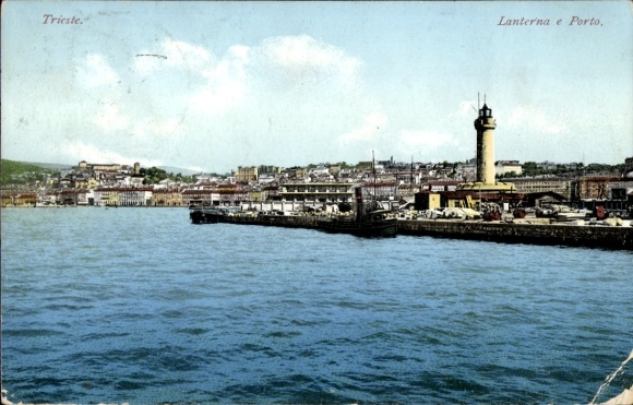 Postcard Triest Trieste Friuli Venezia Giulia, harbor, lighthouse