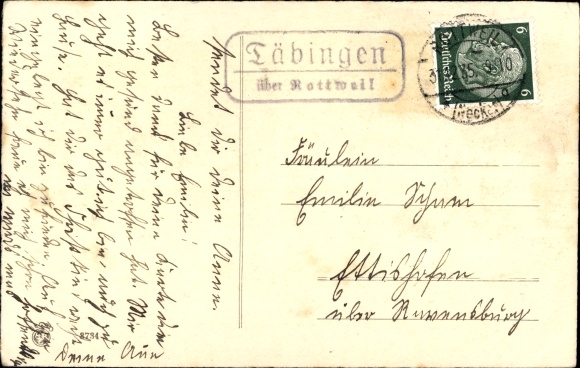 KP kraju stempel pocztowy Täbingen o Rottweil, gratulacje Nowy Rok, bałwan, dziewczyna