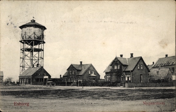 Postcard Esbjerg Denmark, Nygaardsvej, water tower