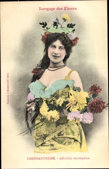 Postcard Language of Flowers, Chrysanthemum, Blumensprache