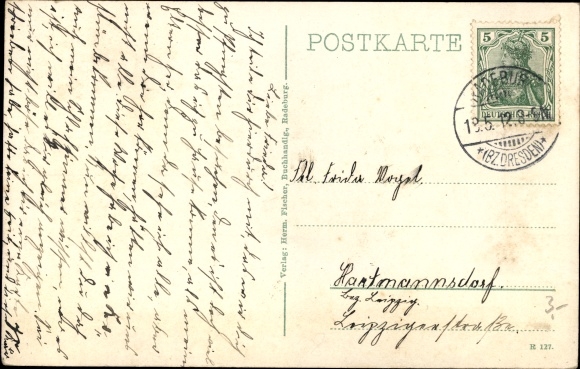 Postcard Radeburg in Saxony, education and home economics school