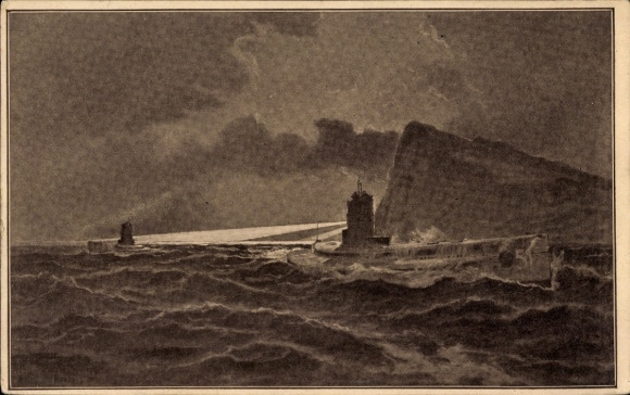 Künstler Ak Teschinsky, P., Deutsche Unterseeboote in der Straße von Gibraltar, I. WK