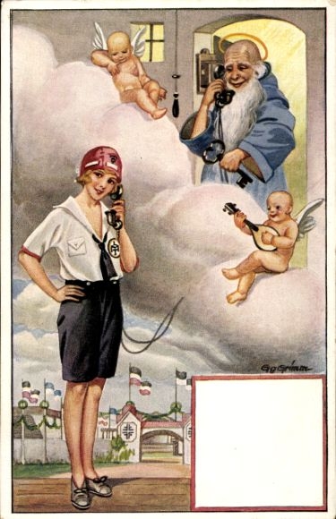 Artist Postcard Grimm, Gg., The Gymnastics Lore, Telephone Call with Petrus, Sunshine for the Gymnastics Festival