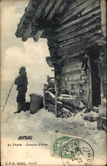 Postcard Aydat Puy de Dôme, At the Chalet, Winter Sketches