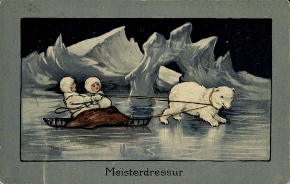 Artist Postcard Master Dressage, Polar Bear Pulling a Sleigh