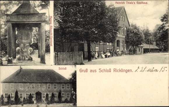 Ak Schloß Ricklingen Garbsen in Niedersachsen, Schloss, Herzog Albrecht-Denkmal, Gasthaus