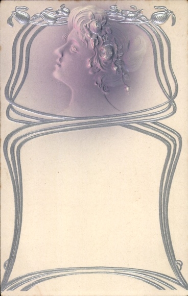 Präge Jugendstil Ak Frauenbildnis, Ornamente