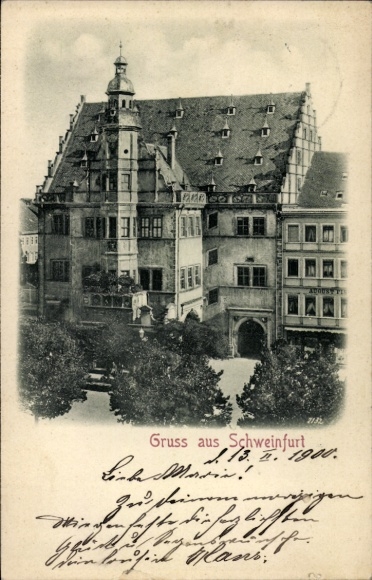 Relief Postcard Schweinfurt in Lower Franconia Bavaria, Town Hall